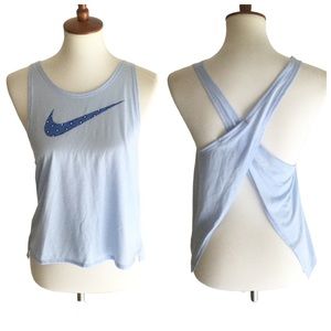 NIKE Running Dri-Fit Swoosh Crossback Tank Top Blue Sz Small